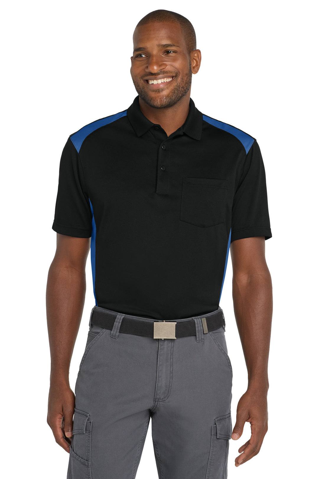 CornerStone Select Snag-Proof Two Way Colorblock Pocket Polo. CS416