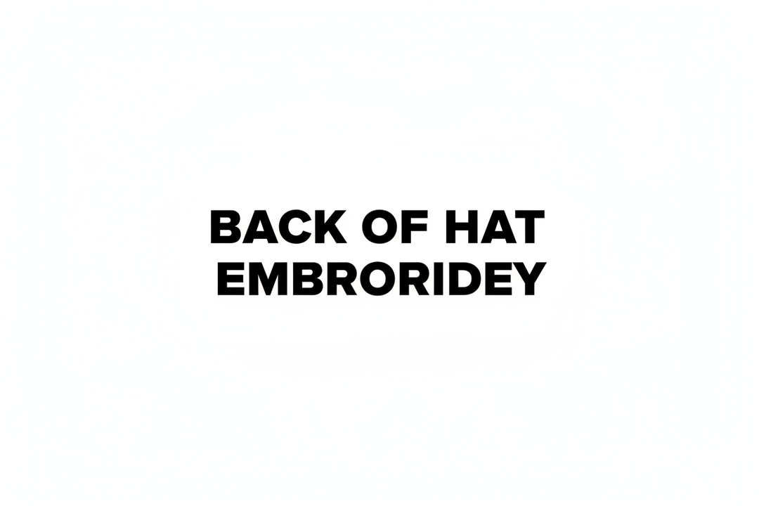 BLACK TEXT ON WHITE BACKGROUND."BACK OF HAT" ON FIRST LINE "EMBROIDERY" ON SECOND LINE
